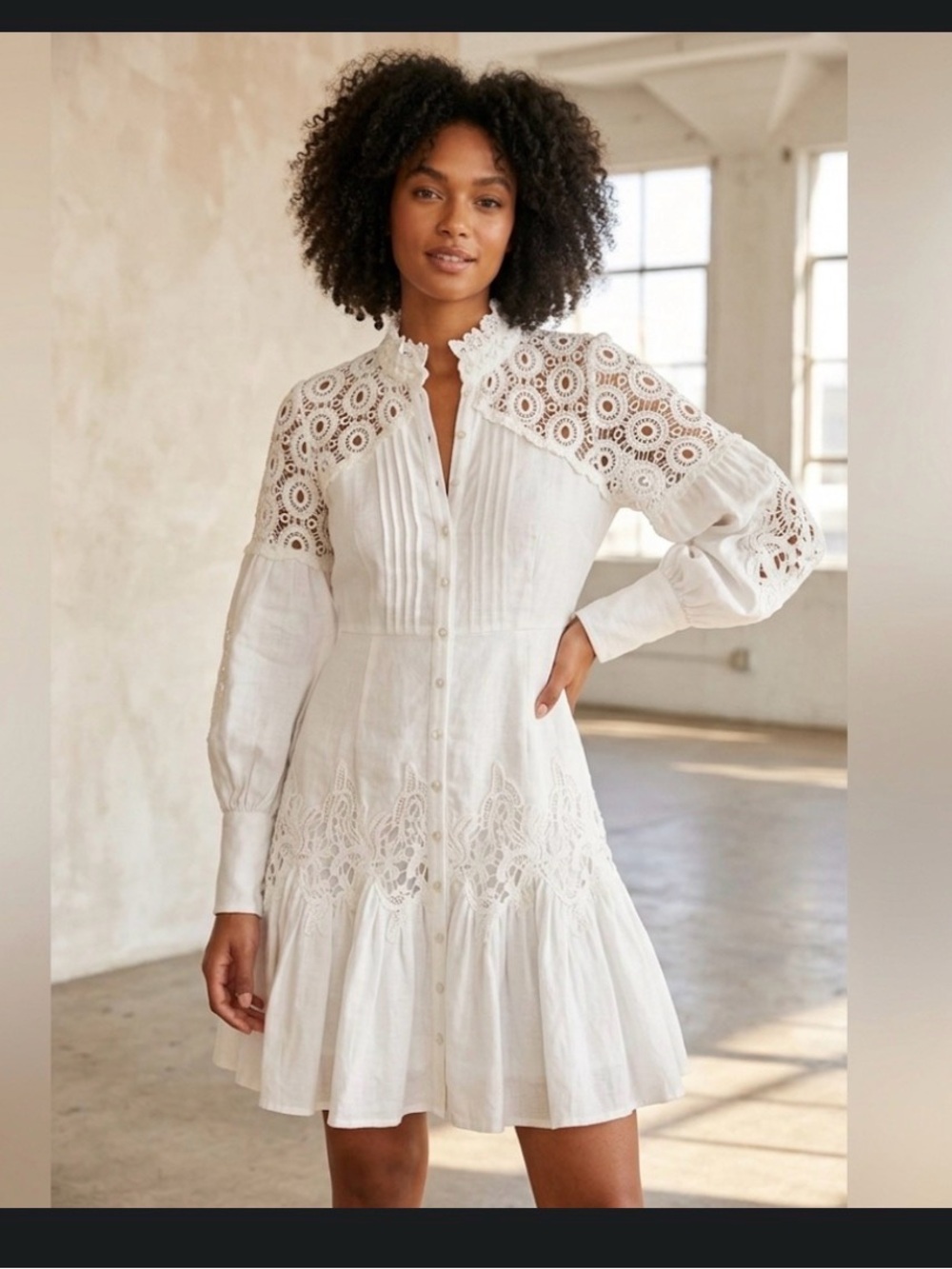 NEW $575 By Timo Embroidered button front mini dress sz S